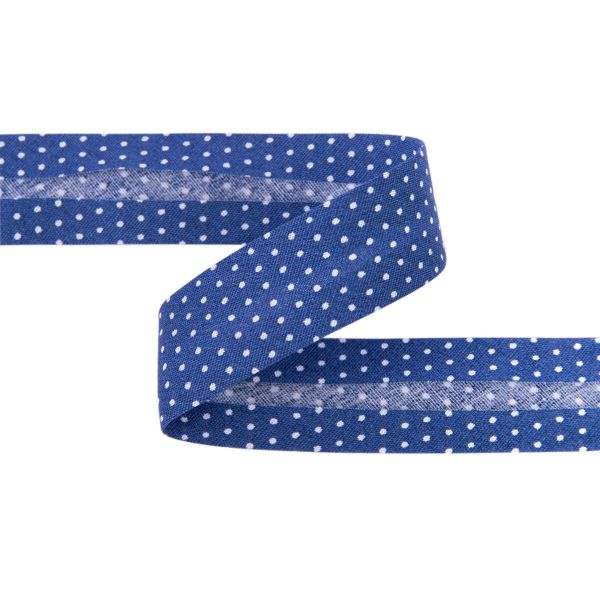 Косая бейка хлопковая 20 мм / 5 шт по 5.4 метра, №136P синий/белый горох, Gamma GBF-20