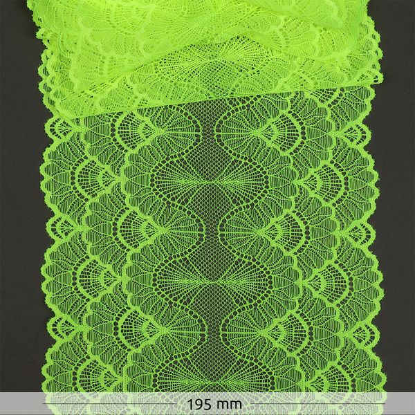 Кружево бельевое эластичное 195 мм / 10 м, 8034, цв.F229 зелено-желтый неон, Kruzhevo
