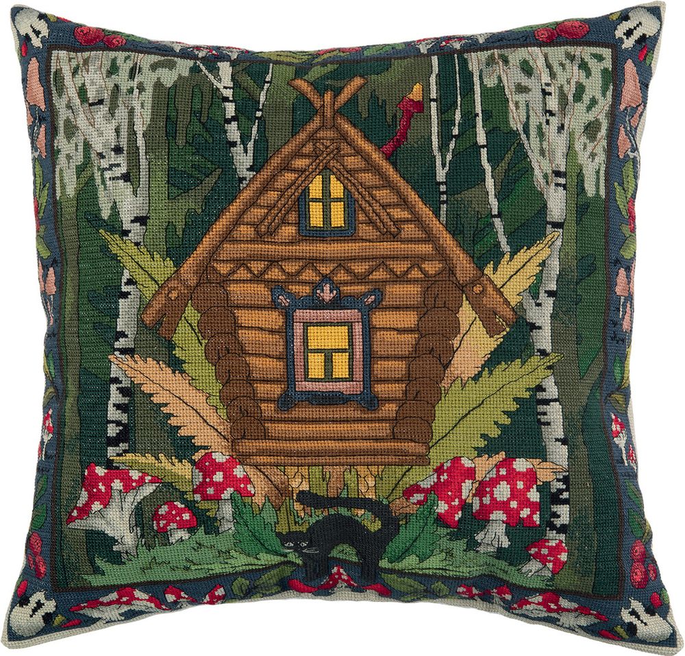 Набор для вышивания нитками Panna Золотая серия PD-7446, Подушка. Избушка Бабы Яги (лимитированная коллекция), 40х40 см