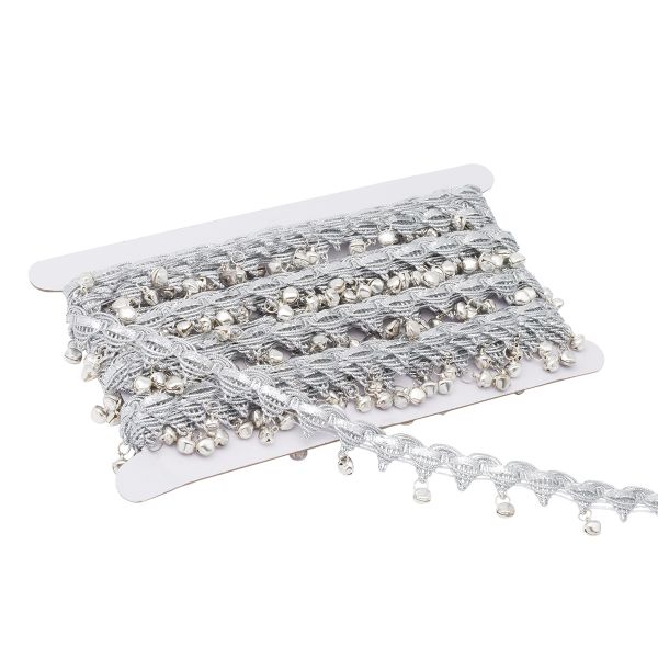 Тесьма металлизированная с бубенчиками 1,5см, 9,14м (серебро)