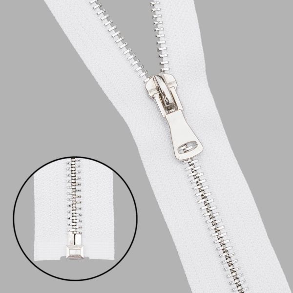 Молния металл Т5 (5 мм) 1 зам., разъем., 75 см, никель, 501 белый, 5 шт