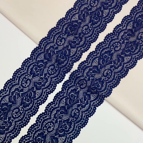 Кружево эластичное (стрейч) 100 мм / 2.7 метра, C147 индиго, QYE-042
