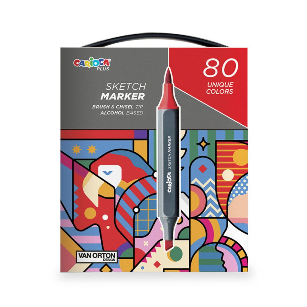 Набор скетч маркеров 2 мм, 80 цв. кисть/перо скошенное, Carioca Plus 45243