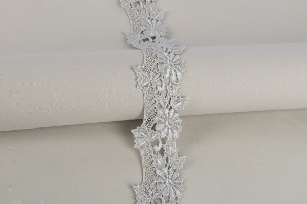 Кружево гипюр (плетёное) 53 мм / 10 ±0.2 метра, GP017LGR св.серый, Gamma GGM-5301