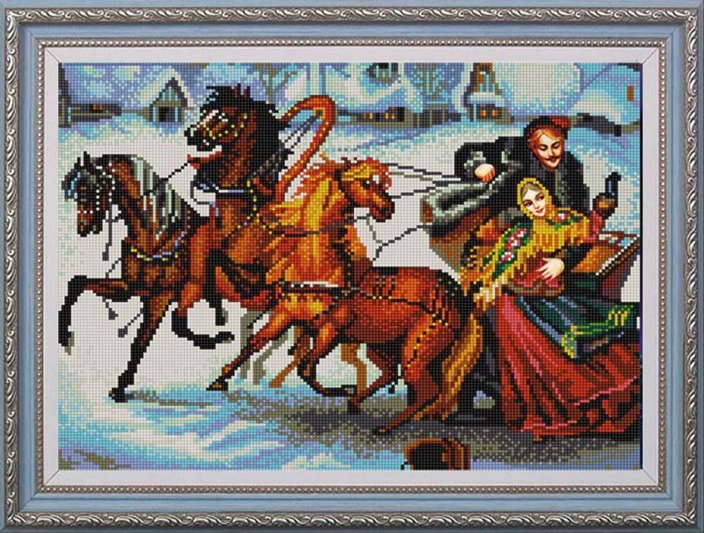 Рисунок для вышивания бисером Конек (ткань), 9767 Тройка лошадей 29х39 см