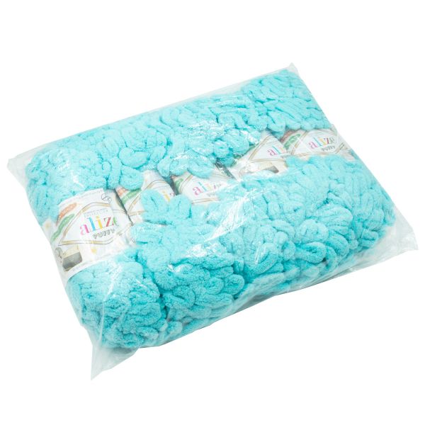 Пряжа Alize (Ализе) Puffy / уп.5 мот. по 100 г, 9м, 128 ярко-голубой