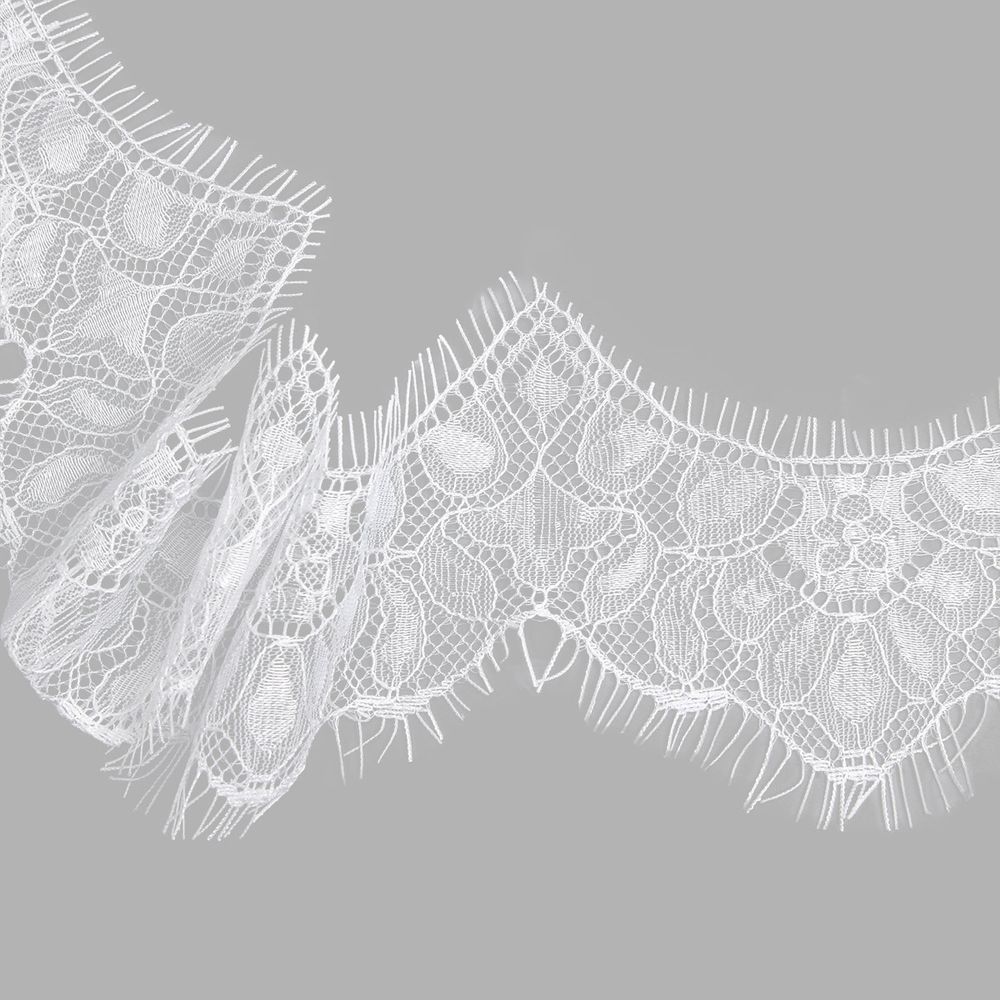 Кружево шантильи (реснички) на сетке 65 мм, белый, 3 метра