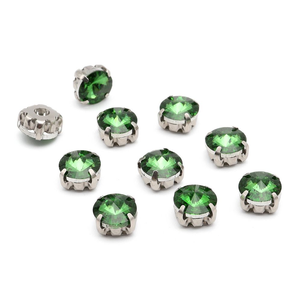 Хрустальные стразы в цапах круглой формы, зеленый 8 мм, 10 шт. Astra&Craft, РЦ017НН8
