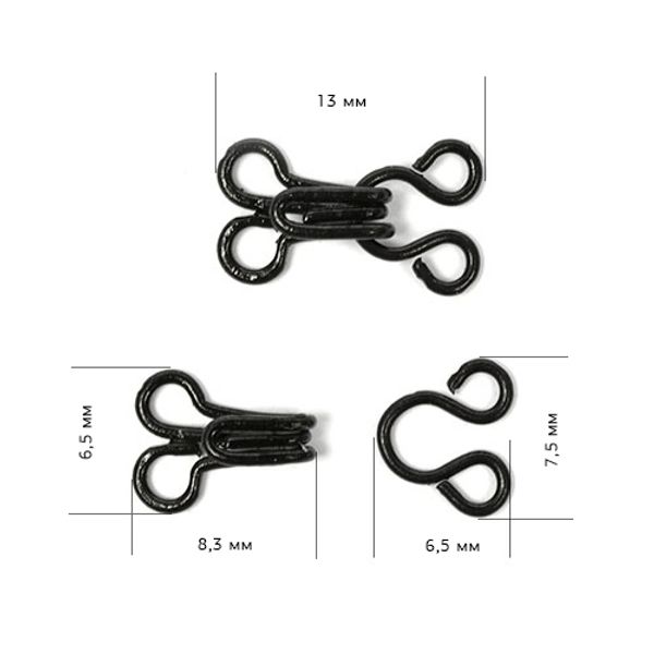 Крючки пришивные 13х7.5 мм, №1, ТВ-НЕ-А, цв. никель черный уп. 1000 шт