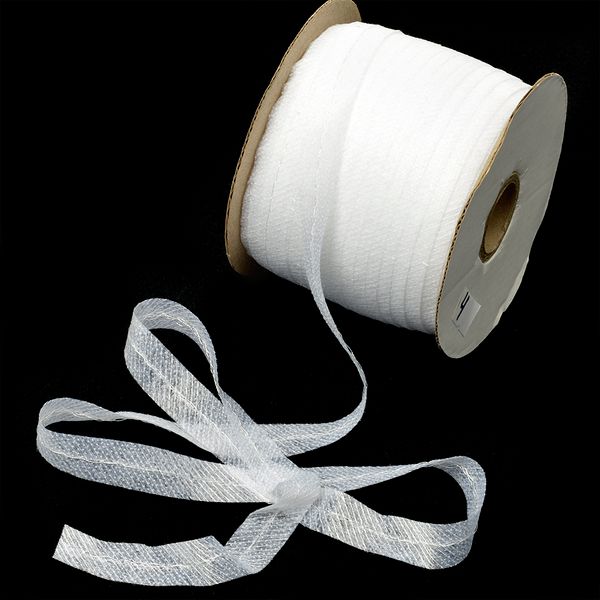 Лента клеевая нитепрошивная по косой с нитью 15 мм цв.белый, рул.100м