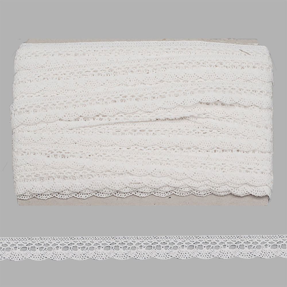Кружево вязаное (тесьма) хлопковое 20 мм / 25м одностор. (белый)
