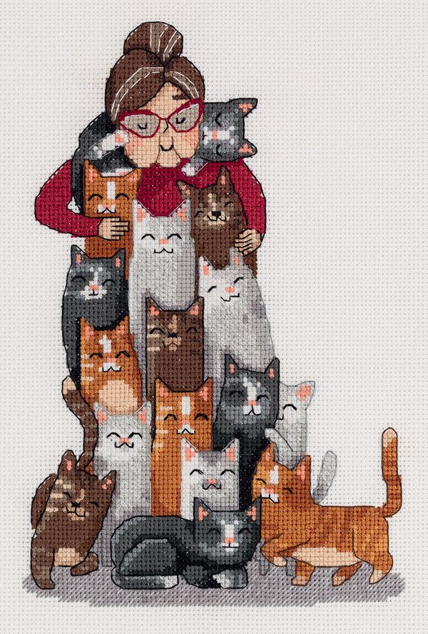 Набор для вышивания Klart 8-541, Котов много не бывает, 15.5х21.5 см