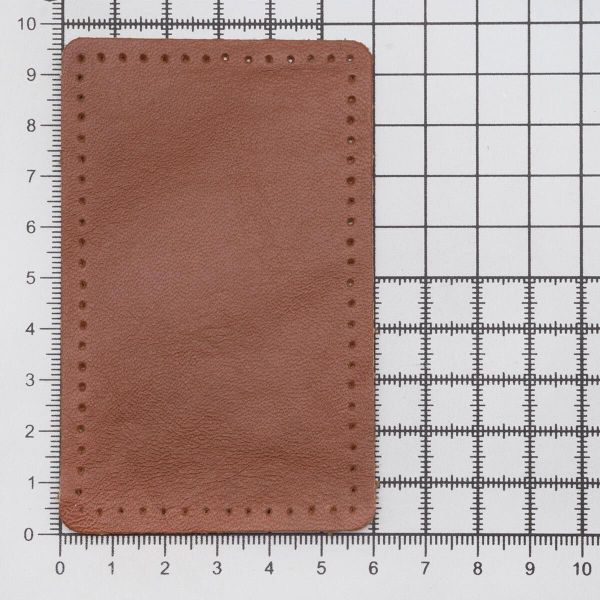 Заплатки пришивные из кожи, прямоугольник 6х9,6см с перфорацией, 2 шт, 100% кожа, 02 светло-коричневый, 9113