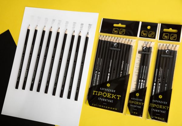 Карандаш чернографитный (набор) Проект ОПП ассорти 8х6 шт, 2М(2B), М(B), ТМ(HB), ТМ(HB), Т(H), 2Т(2H), ВКФ 6P-4010