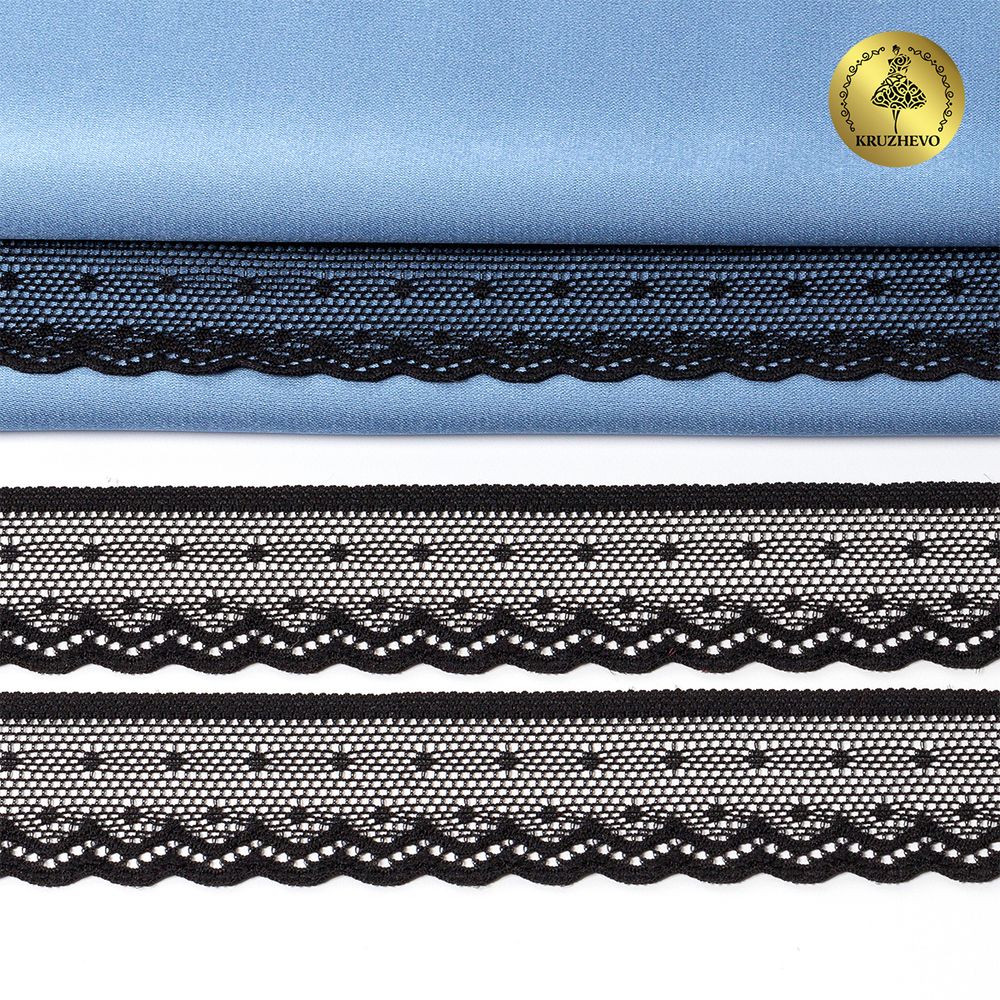 Кружево стрейч (эластичное) 25 мм / 5 метров, TBY.8028, цв.02 черный, 1385581