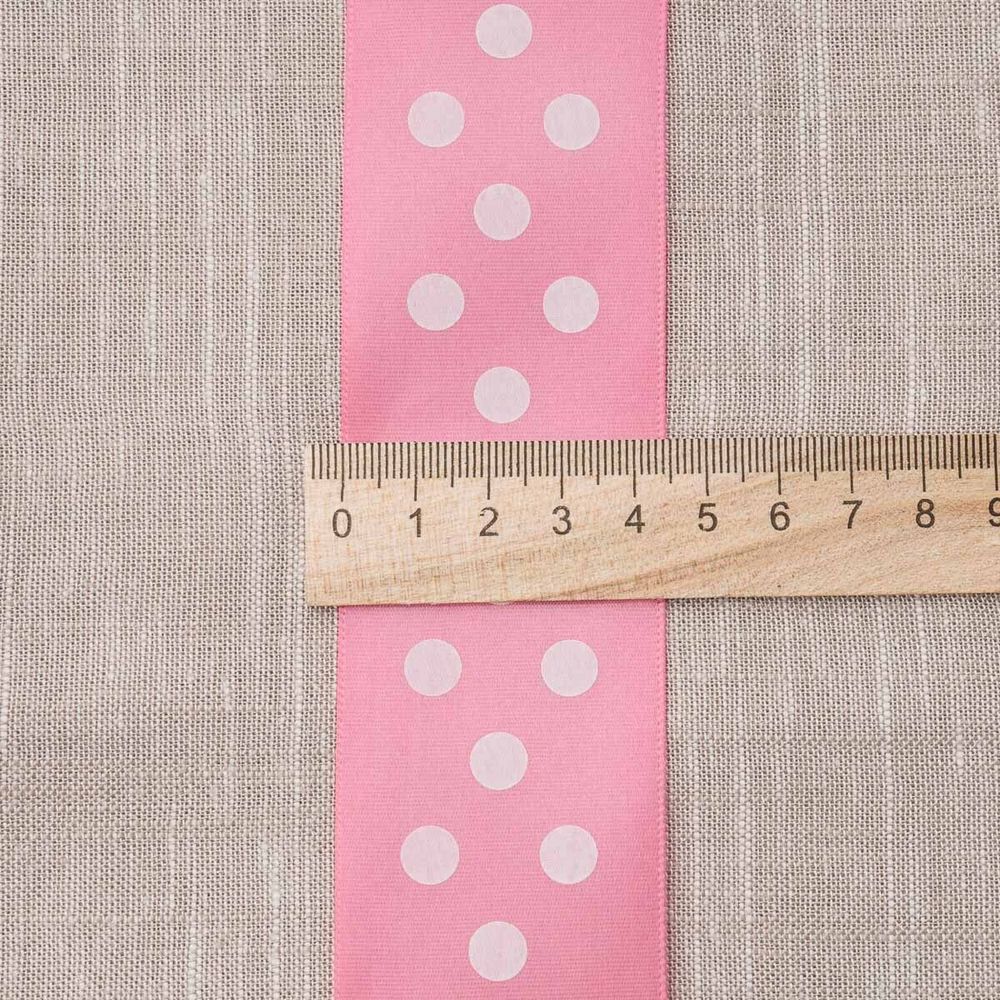 Лента атласная в горошек 45.0 мм / 22.5±1 метров, розовый, Globus