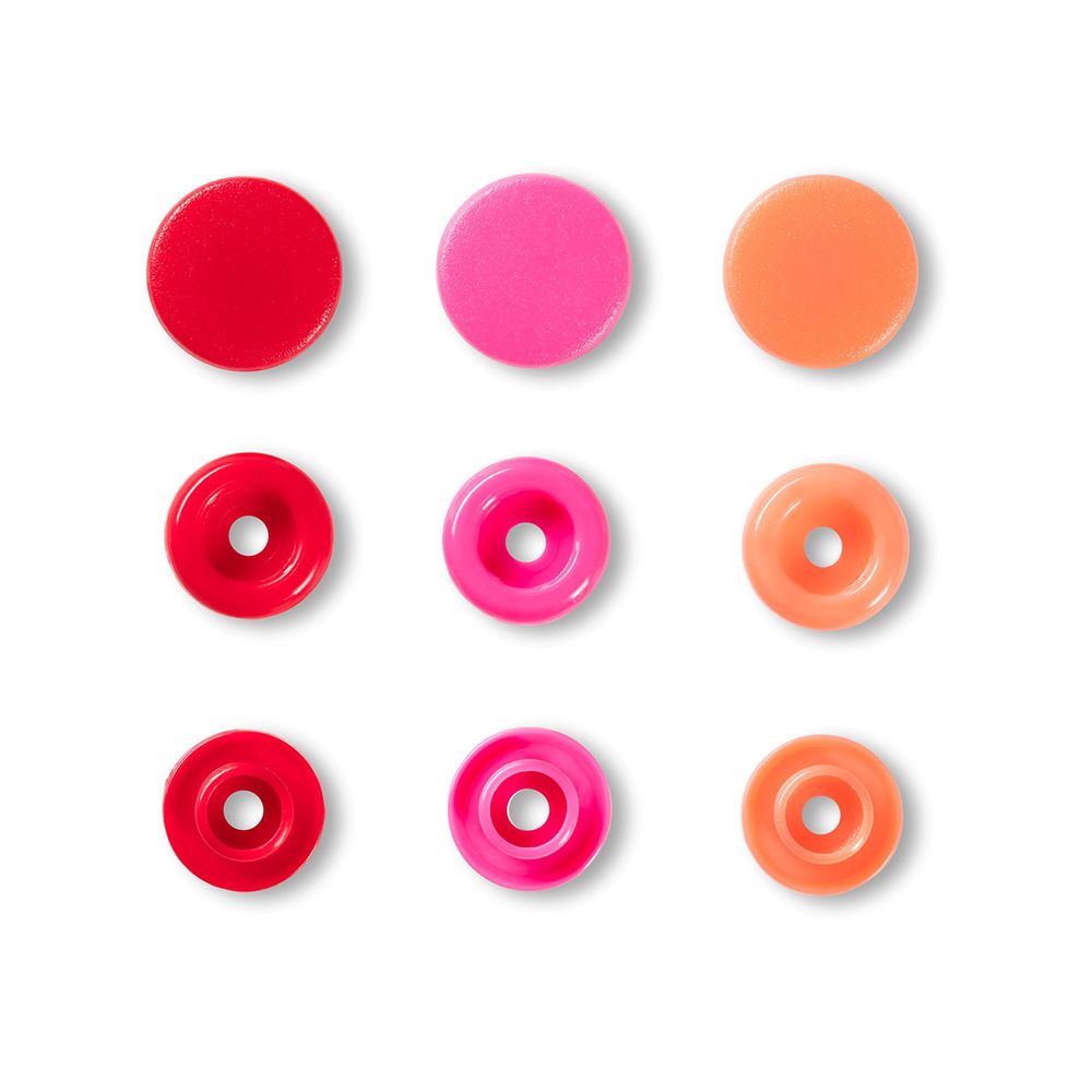 Кнопка Color Snaps пластик ⌀12.4 мм, 30 шт, красный/розовый/оранжевый, Prym 393002