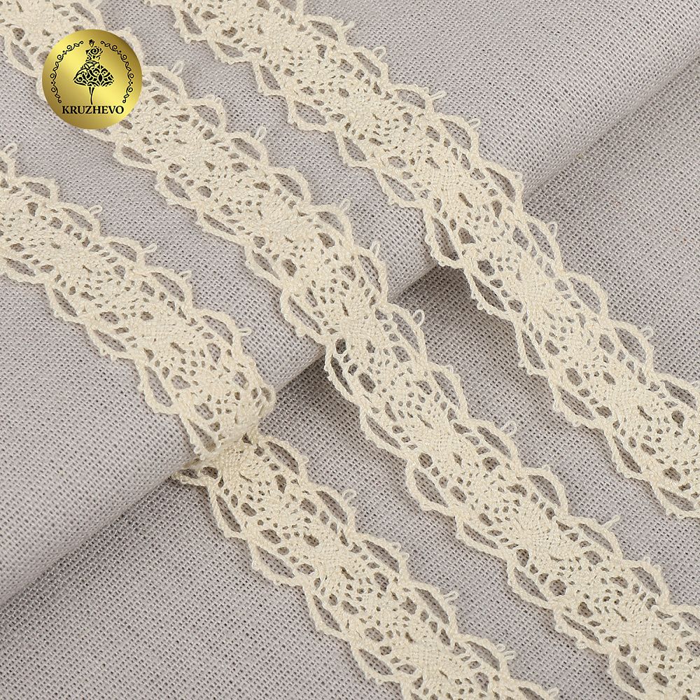 Кружево вязаное (тесьма) 15 мм / 10 метров, D1010, тонкая нить, цв.02 молочный, Kruzhevo