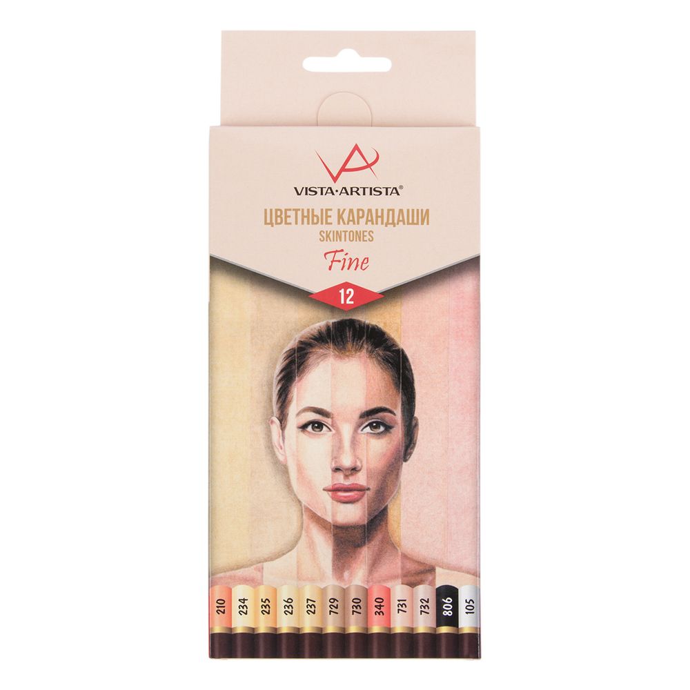 Набор цветных карандашей Скинтонс заточенный 8х12 цв, Vista-Artista Fine VFCPS-12