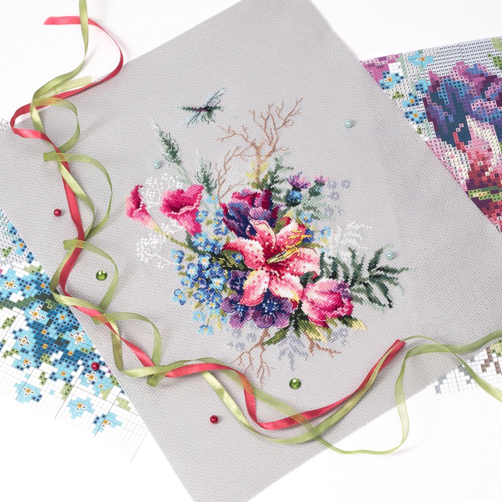 Набор для вышивания нитками Чудесная игла, Тюльпаны и лилия, 18х26 см