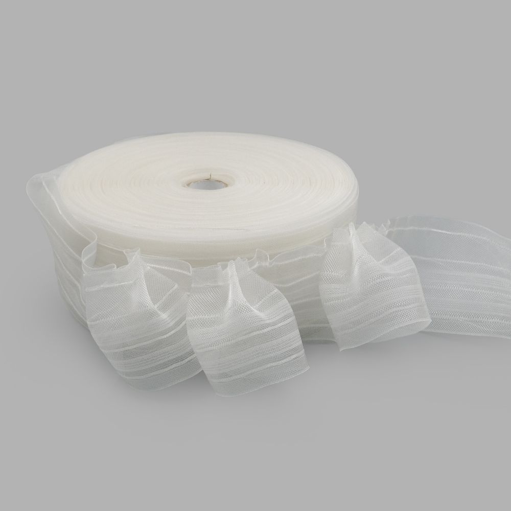 Лента (тесьма) шторная: сборка рюмочная (1:2.5) 80 мм / 50 метров, (2 ряда петель, 4 шнура), прозрачный, C8108M