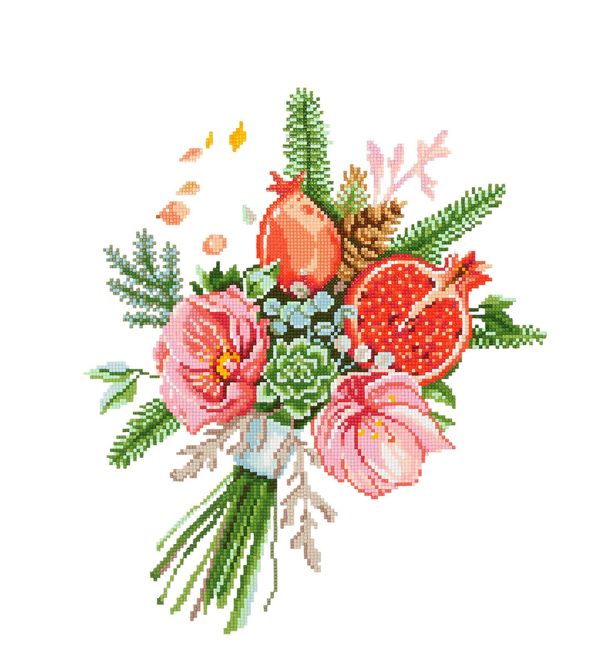 Алмазная (кристальная) мозаика Фрея, Букет с гранатом, 40х45 см