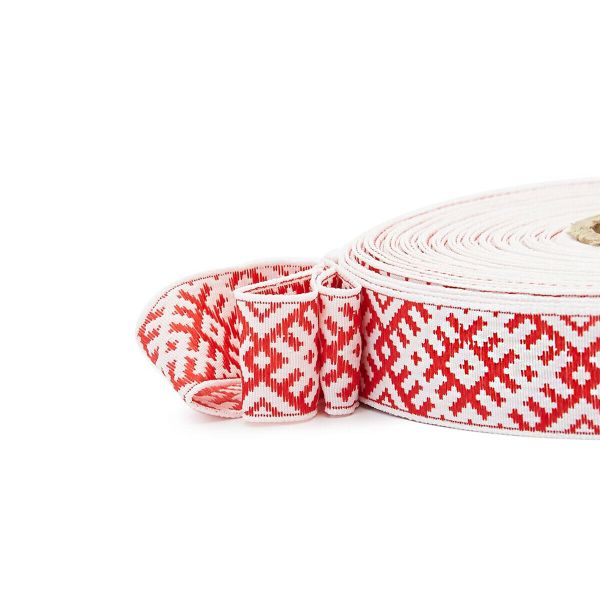 Лента (тесьма) жаккардовая 24.0 мм / 25±1 метров, Славянский орнамент Оберег, рис.9700 (1 красный/белый) С3772Г17