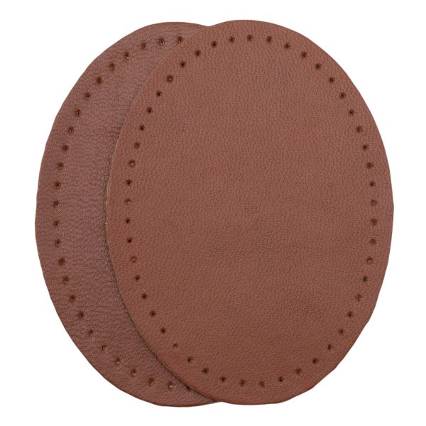 Заплатки пришивные из кожи, овал 6х8,2см с перфорацией, 2 шт, 100% кожа, 02 светло-коричневый, 9114