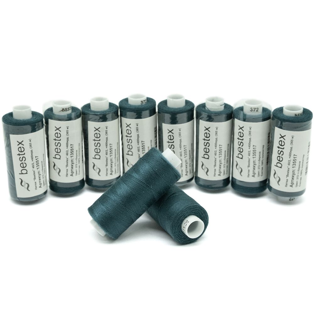 Нитки швейные бытовые Bestex 40/2, 365 м (400 ярд) / 10 кат., 372 зеленый опал
