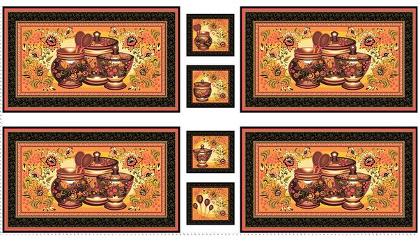 Ткань для пэчворка Peppy Русские традиции, рулон 112 см / 5 метров, РТ-03 Панель черный, Peppy