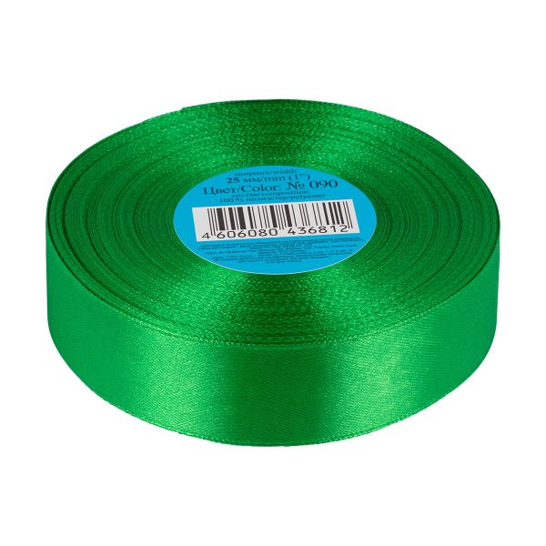Лента атласная 1-сторонняя 25.0 мм / 33±2 метра, 090 ярко-зеленый, Gamma