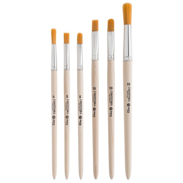 Набор кистей №6, синтетика (круглая №6, 10, плоская №8, 10, овальная №8, 10), 6 штук, Astra&Craft