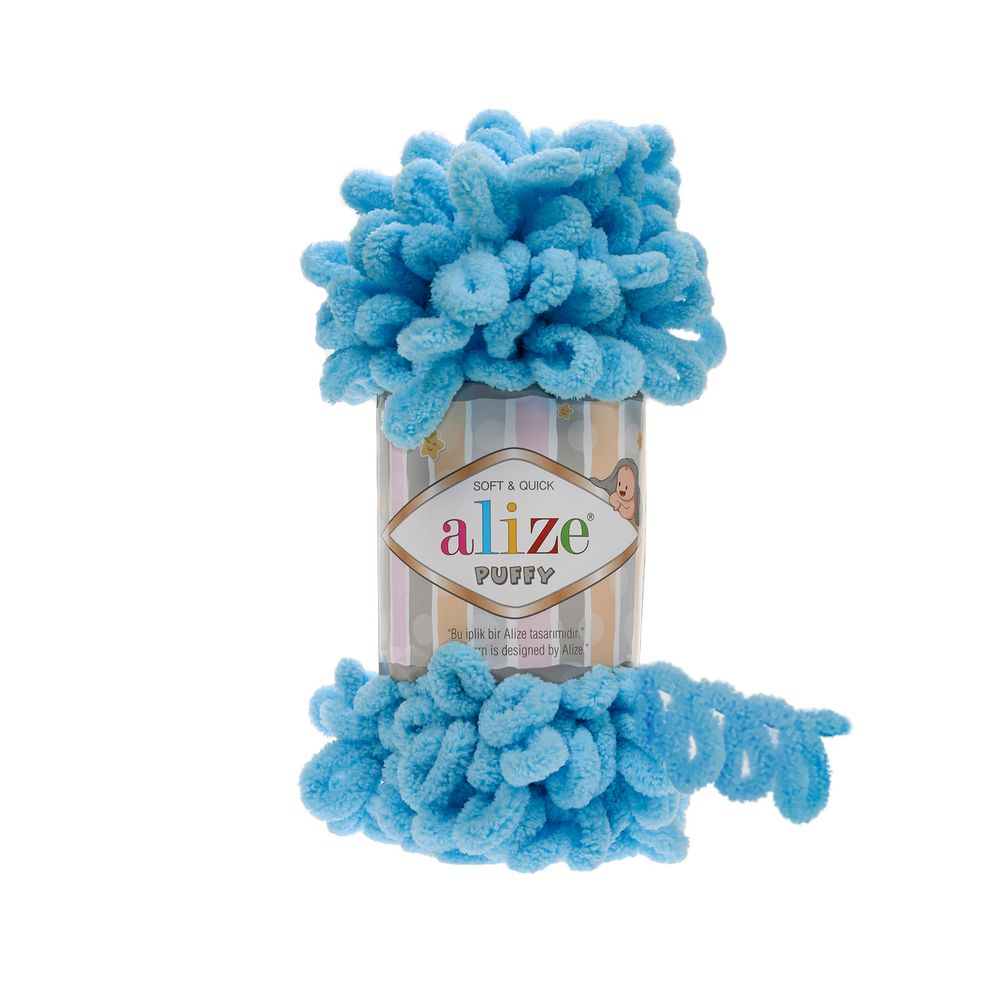 Пряжа Alize (Ализе) Puffy / уп.5 мот. по 100 г, 9м, 287 ярко-голубой