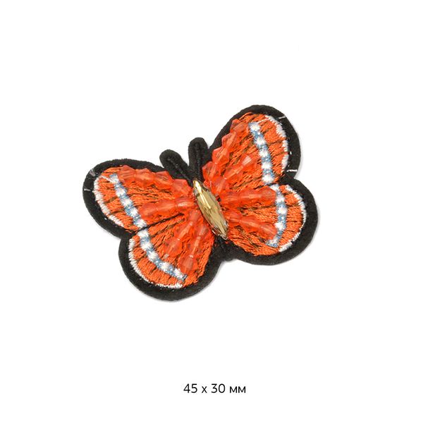 Термоаппликация с бусинами Бабочка 4,5х3 см оранжевая, 10 шт