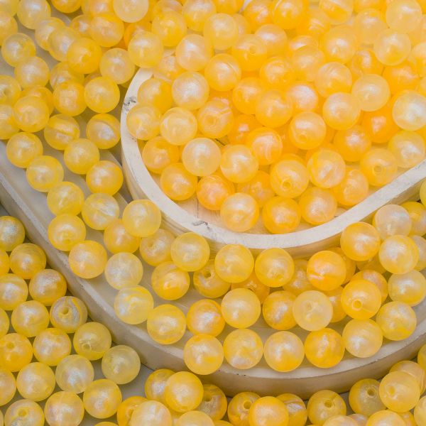 Бусины акрил ⌀12 мм, 500 г, дымка с АВ шиммером, круглые, AD075 желтый, (7748709)2012 , Astra&Craft