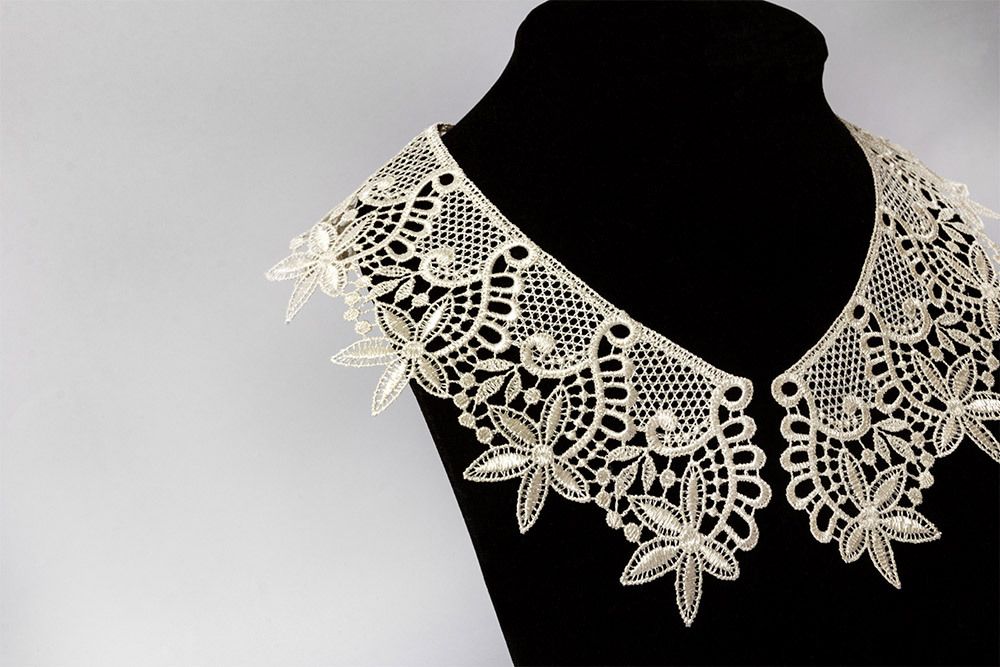 Пришивной кружевной воротник гипюр 6.5 см, 2 шт, под лен, Gamma VGM-65-02