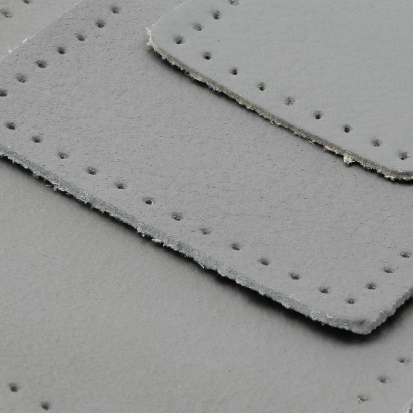 Набор заплаток пришивных из кожи, квадрат 4см, 6см и 8см, с перфорацией, 3 шт, 100% кожа (07 серый), 9402