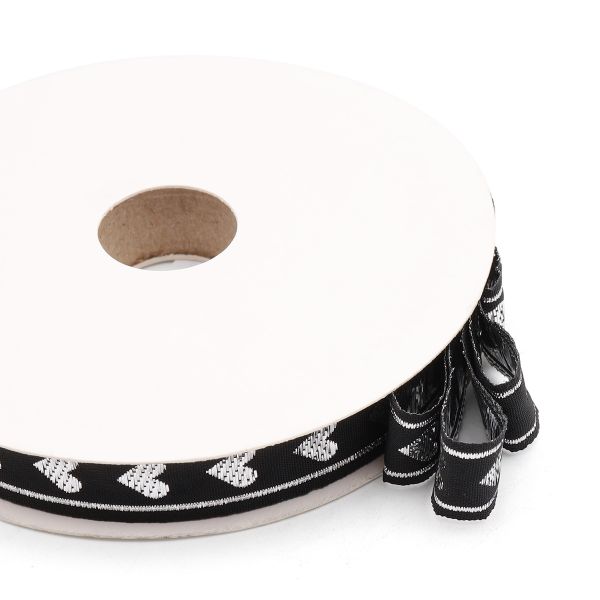 Тесьма декоративная металлизированная Сердечки 15 мм / 25 метров, 15005 черный/серебро