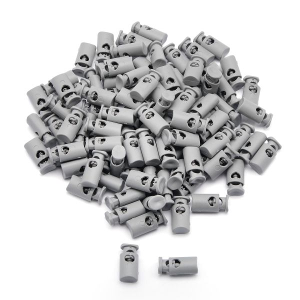 Фиксатор (зажим) для шнура пластик 1 отв., ⌀4.5 мм, 19х9 мм, цилиндр, ПП, св.серый, 100 шт