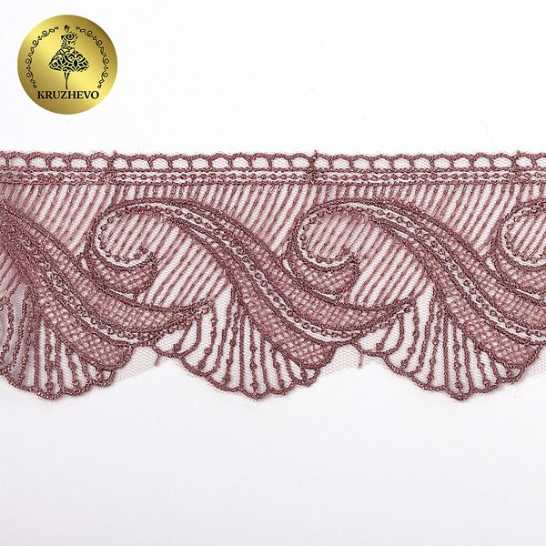 Кружево на сетке 70 мм, 2107 цв.N6615 розовая пудра уп.13.71м, Kruzhevo