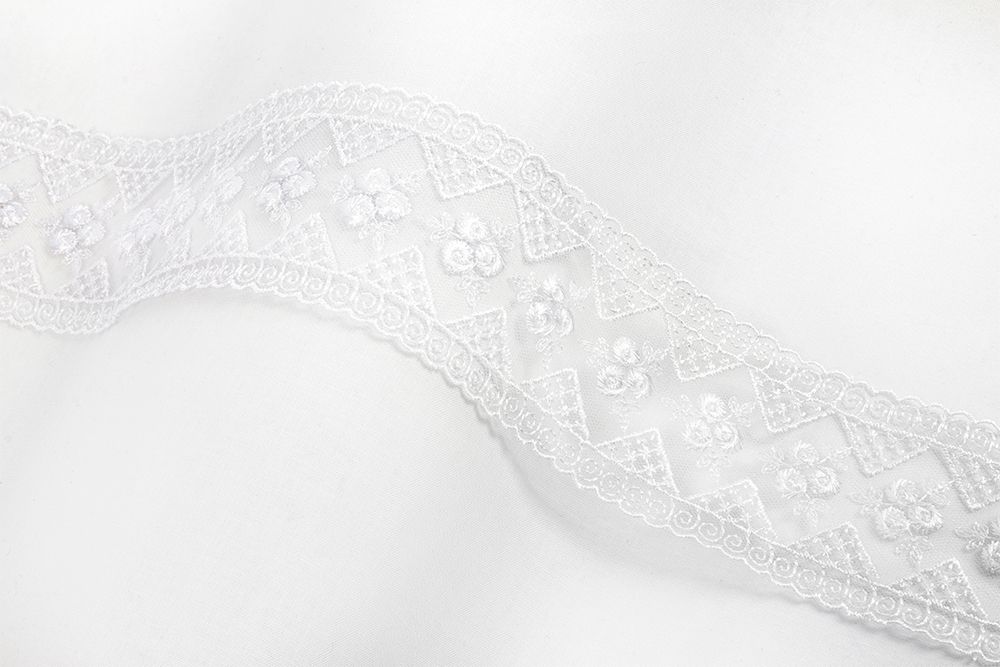 Кружево на сетке 59 мм / 10 м, белый, Gamma GKM-5902