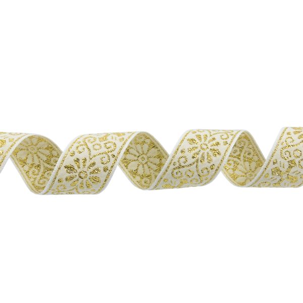 Лента (тесьма) жаккардовая 23.0-25.0 мм, / 25 метров, белый/под золото, Blitz