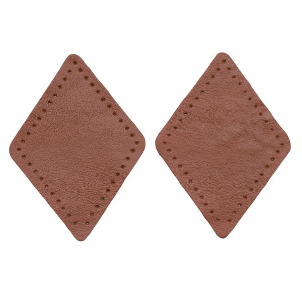 Заплатки пришивные из кожи, ромб 6х8,4см с перфорацией, 2 шт, 100% кожа, 02 светло-коричневый, 9115