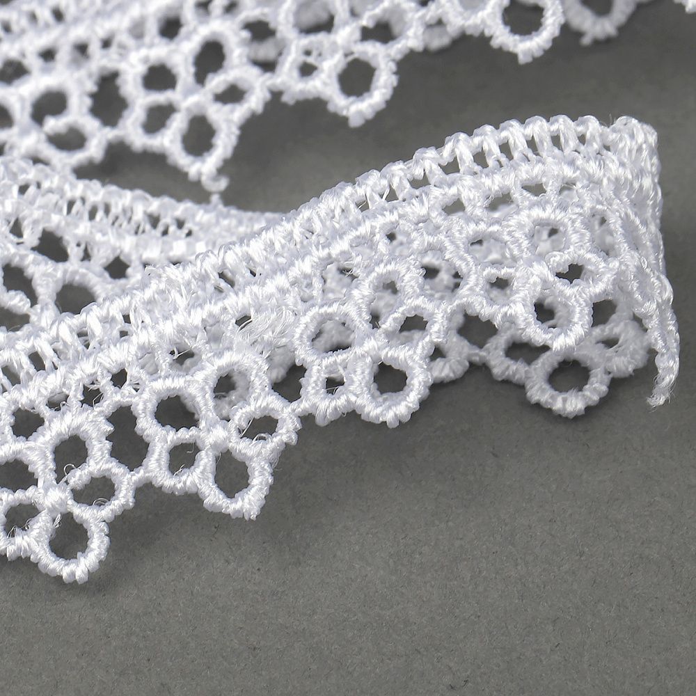 Кружево гипюр (плетёное) 15 мм диз.8GB0731 цв.01 белый, уп.9м, Kruzhevo