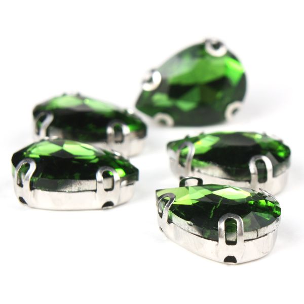 Хрустальные стразы в цапах формы капля, зеленый 10х14 мм, 5 шт., АЦ008НН1014