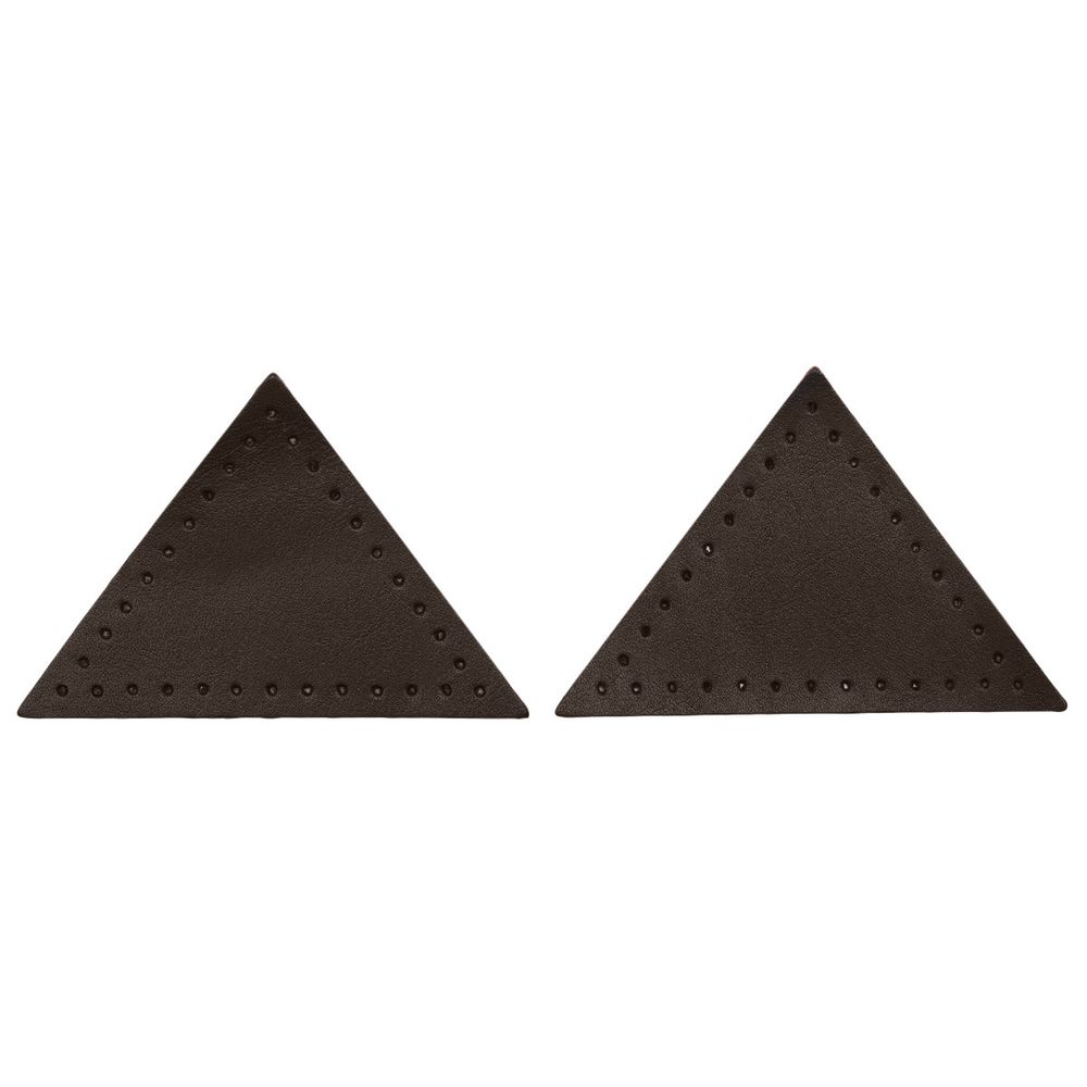 Заплатки пришивные из кожи, треугольник равнобедр., стор. 6см, с перфорацией, 2 шт, 100% кожа, 03 темно-коричневый, 9902