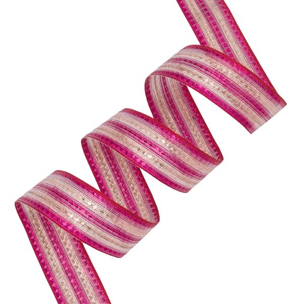 Лента подарочная 25 мм / 25 метров, рис.9015 (30 малина/бронза/малина), С3687Г17 Стрела-25