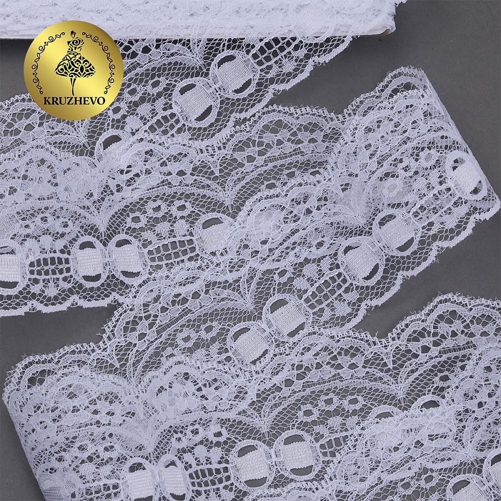 Кружево отделочное в стиле "трикотаж" 50 мм, диз. 928, цв.01 белый, уп. 9.14 м