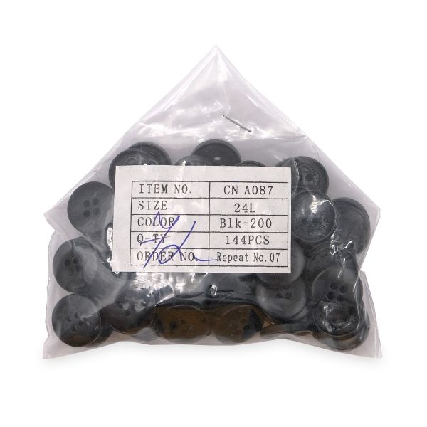 Пуговицы 4 прокола 24L (Blk-200 (черный)) CN, 144 шт, S090084