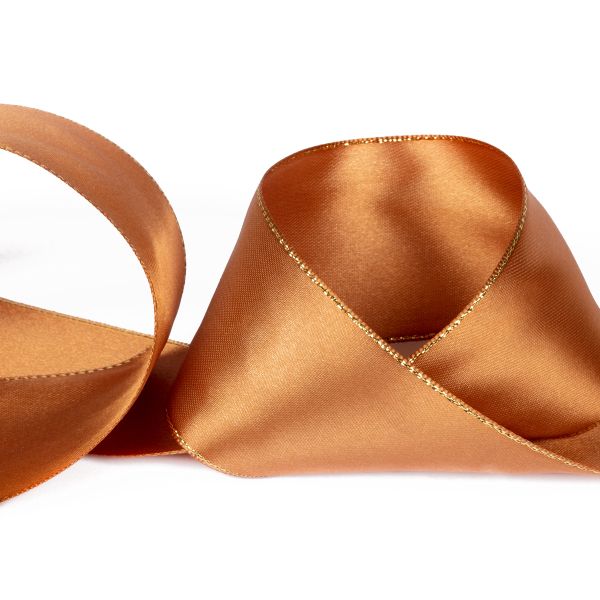 Лента атласная 2-сторонняя с метанитью 50.0 мм / 33±2 метра, №122 кофейный/золото, Gamma AL-50M